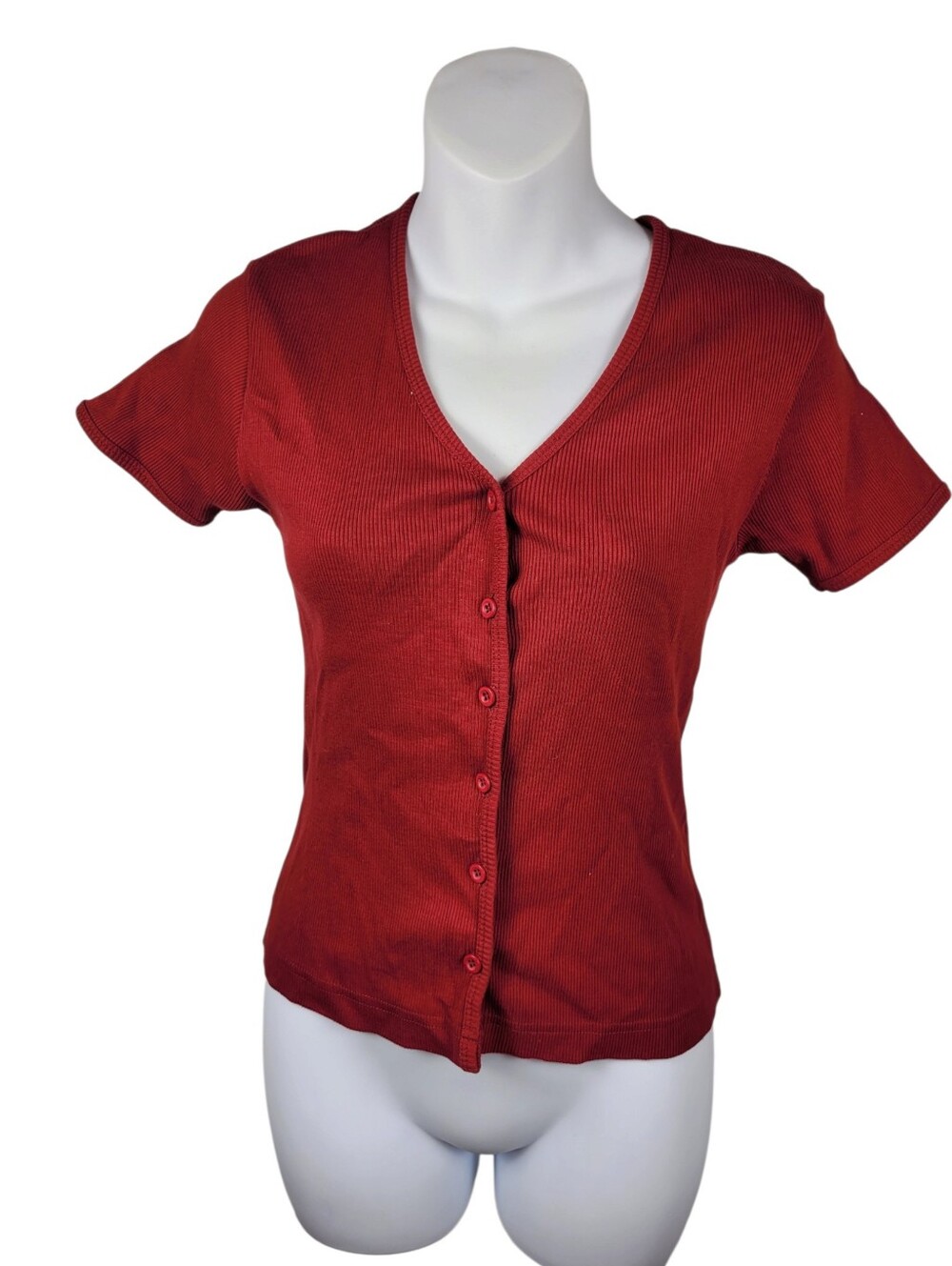 2/$20 Y2K 100% Cotton Burgundy Red Buttons Down Top Blouse Size: Small